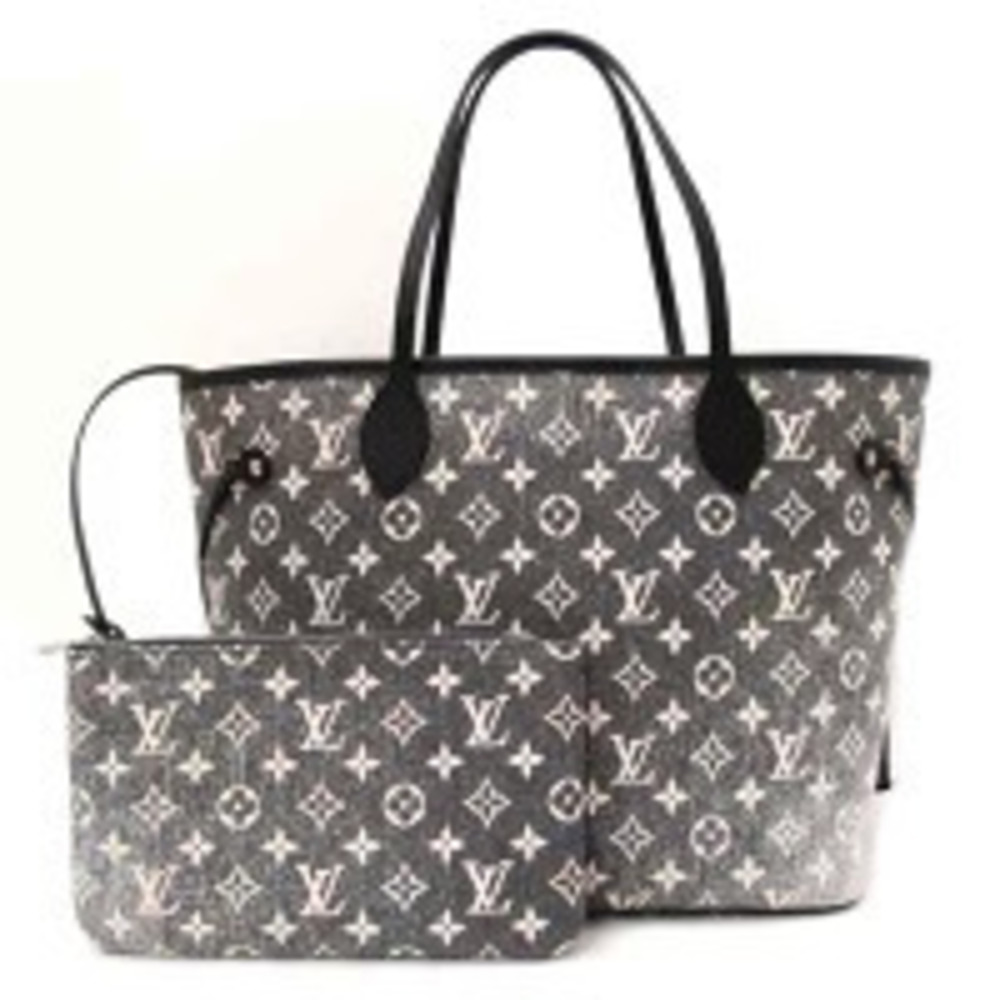 Louis Vuitton Neverfull Monogram Jacquard Denim Gris Tote Bag Noir Black